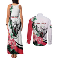 Personalized Sudan Couples Matching Tank Maxi Dress and Long Sleeve Button Shirt Sudanese Secretary Bird With Hibiscus - Wonder Print Shop