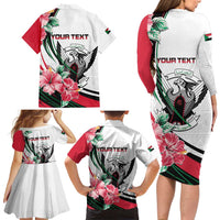 Personalized Sudan Family Matching Long Sleeve Bodycon Dress and Hawaiian Shirt Sudanese Secretary Bird With Hibiscus - Wonder Print Shop