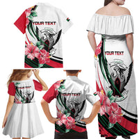 Personalized Sudan Family Matching Off Shoulder Maxi Dress and Hawaiian Shirt Sudanese Secretary Bird With Hibiscus - Wonder Print Shop