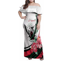 Personalized Sudan Family Matching Off Shoulder Maxi Dress and Hawaiian Shirt Sudanese Secretary Bird With Hibiscus - Wonder Print Shop