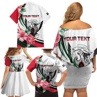 Personalized Sudan Family Matching Off Shoulder Short Dress and Hawaiian Shirt Sudanese Secretary Bird With Hibiscus - Wonder Print Shop