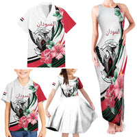 Personalized Sudan Family Matching Tank Maxi Dress and Hawaiian Shirt Sudanese Secretary Bird With Hibiscus - Wonder Print Shop