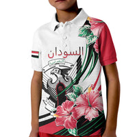 Personalized Sudan Kid Polo Shirt Sudanese Secretary Bird With Hibiscus - Wonder Print Shop