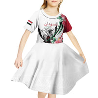 Personalized Sudan Kid Short Sleeve Dress Sudanese Secretary Bird With Hibiscus - Wonder Print Shop