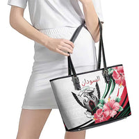 Sudan Leather Tote Bag Sudanese Secretary Bird With Hibiscus - Wonder Print Shop