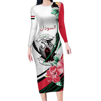 Personalized Sudan Long Sleeve Bodycon Dress Sudanese Secretary Bird With Hibiscus - Wonder Print Shop
