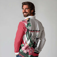 Personalized Sudan Long Sleeve Polo Shirt Sudanese Secretary Bird With Hibiscus - Wonder Print Shop