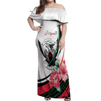 Personalized Sudan Off Shoulder Maxi Dress Sudanese Secretary Bird With Hibiscus - Wonder Print Shop