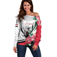 Personalized Sudan Off Shoulder Sweater Sudanese Secretary Bird With Hibiscus - Wonder Print Shop