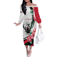 Personalized Sudan Off The Shoulder Long Sleeve Dress Sudanese Secretary Bird With Hibiscus - Wonder Print Shop