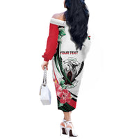 Personalized Sudan Off The Shoulder Long Sleeve Dress Sudanese Secretary Bird With Hibiscus - Wonder Print Shop