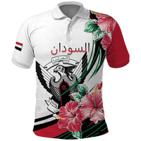 Personalized Sudan Polo Shirt Sudanese Secretary Bird With Hibiscus - Wonder Print Shop