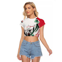 Personalized Sudan Raglan Cropped T Shirt Sudanese Secretary Bird With Hibiscus - Wonder Print Shop