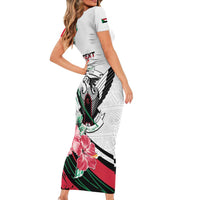 Personalized Sudan Short Sleeve Bodycon Dress Sudanese Secretary Bird With Hibiscus - Wonder Print Shop