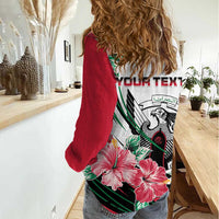 Personalized Sudan Women Casual Shirt Sudanese Secretary Bird With Hibiscus - Wonder Print Shop