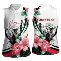 Personalized Sudan Women Sleeveless Polo Shirt Sudanese Secretary Bird With Hibiscus - Wonder Print Shop