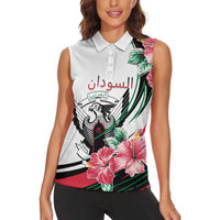 Personalized Sudan Women Sleeveless Polo Shirt Sudanese Secretary Bird With Hibiscus - Wonder Print Shop