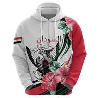Personalized Sudan Zip Hoodie Sudanese Secretary Bird With Hibiscus - Wonder Print Shop