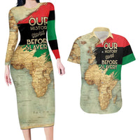 Pan African Flag Day Couples Matching Long Sleeve Bodycon Dress and Hawaiian Shirt Our History Started Before Slavery - Wonder Print Shop