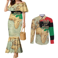 Pan African Flag Day Couples Matching Mermaid Dress and Long Sleeve Button Shirt Our History Started Before Slavery - Wonder Print Shop