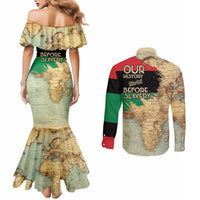Pan African Flag Day Couples Matching Mermaid Dress and Long Sleeve Button Shirt Our History Started Before Slavery - Wonder Print Shop