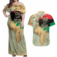 Pan African Flag Day Couples Matching Off Shoulder Maxi Dress and Hawaiian Shirt Our History Started Before Slavery - Wonder Print Shop