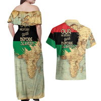 Pan African Flag Day Couples Matching Off Shoulder Maxi Dress and Hawaiian Shirt Our History Started Before Slavery - Wonder Print Shop