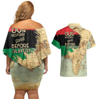 Pan African Flag Day Couples Matching Off Shoulder Short Dress and Hawaiian Shirt Our History Started Before Slavery - Wonder Print Shop