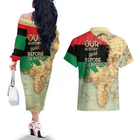 Pan African Flag Day Couples Matching Off The Shoulder Long Sleeve Dress and Hawaiian Shirt Our History Started Before Slavery - Wonder Print Shop