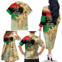 Pan African Flag Day Family Matching Off The Shoulder Long Sleeve Dress and Hawaiian Shirt Our History Started Before Slavery - Wonder Print Shop