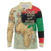 Pan African Flag Day Long Sleeve Polo Shirt Our History Started Before Slavery - Wonder Print Shop