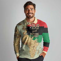 Pan African Flag Day Long Sleeve Polo Shirt Our History Started Before Slavery - Wonder Print Shop