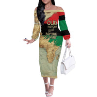 Pan African Flag Day Off The Shoulder Long Sleeve Dress Our History Started Before Slavery - Wonder Print Shop