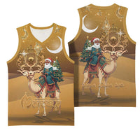 Morocco Christmas in Sahara Basketball Jersey Black Santa Riding Camel - Wonder Print Shop