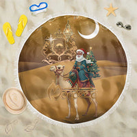 Morocco Christmas in Sahara Beach Blanket Black Santa Riding Camel - Wonder Print Shop