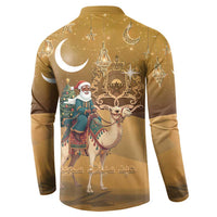 Morocco Christmas in Sahara Button Sweatshirt Black Santa Riding Camel - Wonder Print Shop