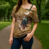 Morocco Christmas in Sahara Cross Shoulder Shirt Black Santa Riding Camel - Wonder Print Shop