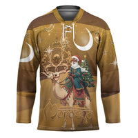 Morocco Christmas in Sahara Hockey Jersey Black Santa Riding Camel - Wonder Print Shop