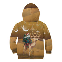 Morocco Christmas in Sahara Kid Hoodie Black Santa Riding Camel - Wonder Print Shop