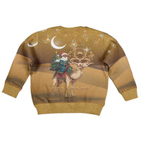 Morocco Christmas in Sahara Kid Ugly Christmas Sweater Black Santa Riding Camel - Wonder Print Shop