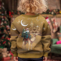 Morocco Christmas in Sahara Kid Ugly Christmas Sweater Black Santa Riding Camel - Wonder Print Shop