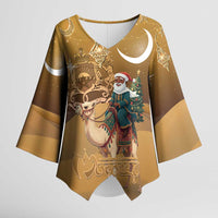 Morocco Christmas in Sahara Kimono Sleeve Blouse Black Santa Riding Camel - Wonder Print Shop