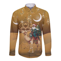 Morocco Christmas in Sahara Long Sleeve Button Shirt Black Santa Riding Camel - Wonder Print Shop