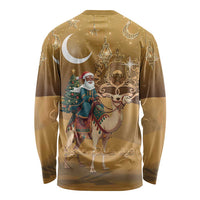 Morocco Christmas in Sahara Long Sleeve Shirt Black Santa Riding Camel - Wonder Print Shop