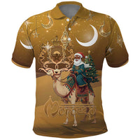 Morocco Christmas in Sahara Polo Shirt Black Santa Riding Camel - Wonder Print Shop