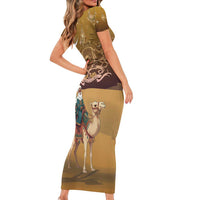 Morocco Christmas in Sahara Short Sleeve Bodycon Dress Black Santa Riding Camel - Wonder Print Shop