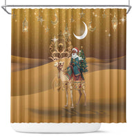 Morocco Christmas in Sahara Shower Curtain Black Santa Riding Camel - Wonder Print Shop