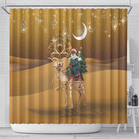 Morocco Christmas in Sahara Shower Curtain Black Santa Riding Camel - Wonder Print Shop