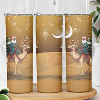 Morocco Christmas in Sahara Skinny Tumbler Black Santa Riding Camel - Wonder Print Shop