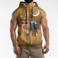 Morocco Christmas in Sahara Sleeveless Zip Hoodie Black Santa Riding Camel - Wonder Print Shop